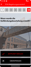 Abbildung einer Page der Eiffage Sicherheits-App mit einer Abfrage zum Zeitpunkt der Gefährdungsbeurteilung, gestaltet für optimale Usability und Effizienz in Bauprojekten.